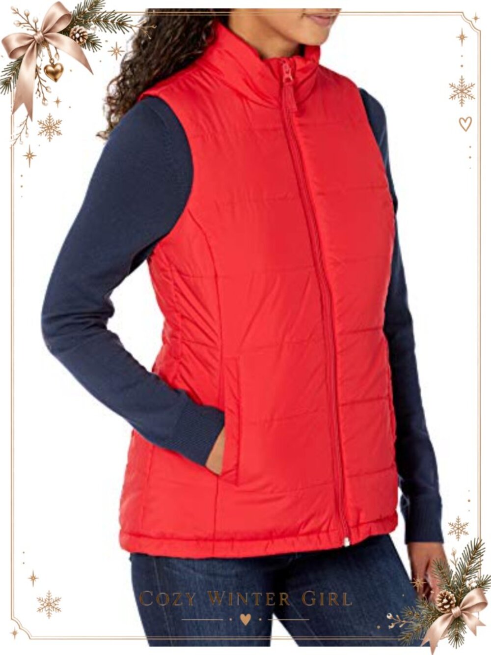 Women's Mid-Weight Puffer Vest Nylon Water-Resistant Quilted Zip Pockets